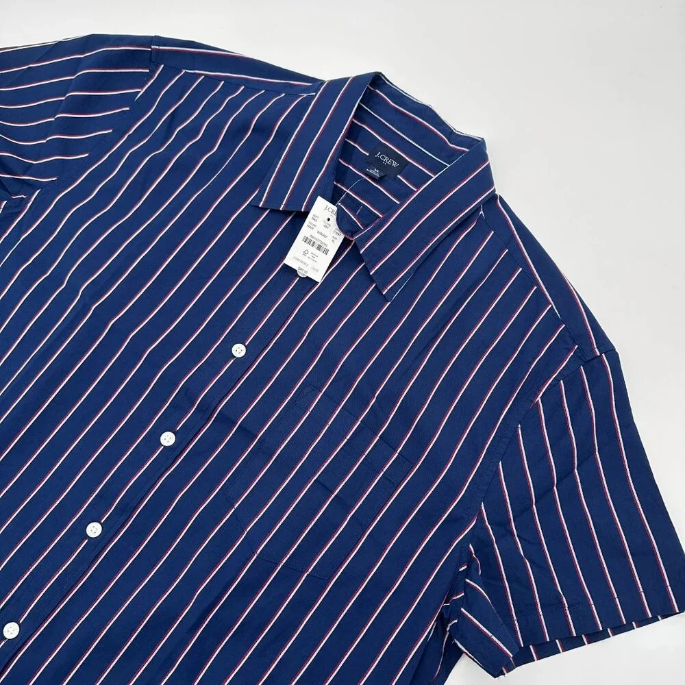 J.Crew Men's Double Striped Dobby Short‎ Sleeve Short, Size XL, Navy/White/Red
